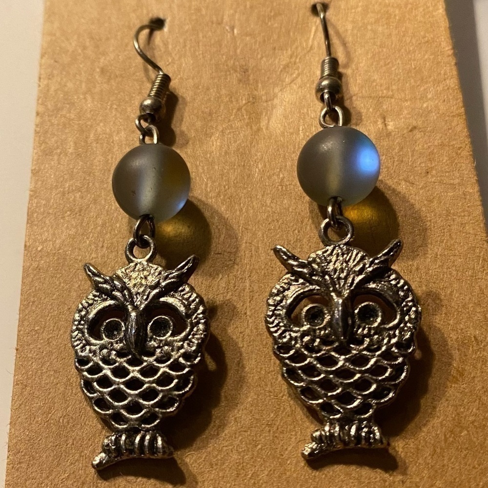Handmade Silver Dangly Owl Earrings